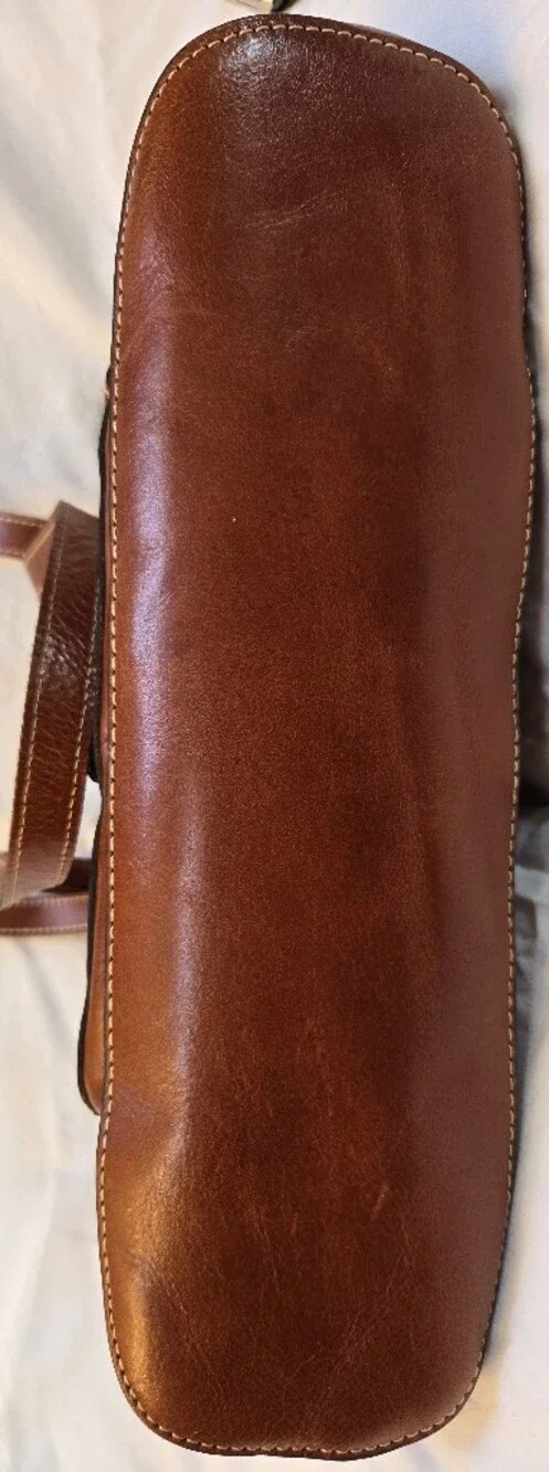Patricia Nash Brown Italian Leather Tote Shoulder Bag Cognac Multi Pocket Large